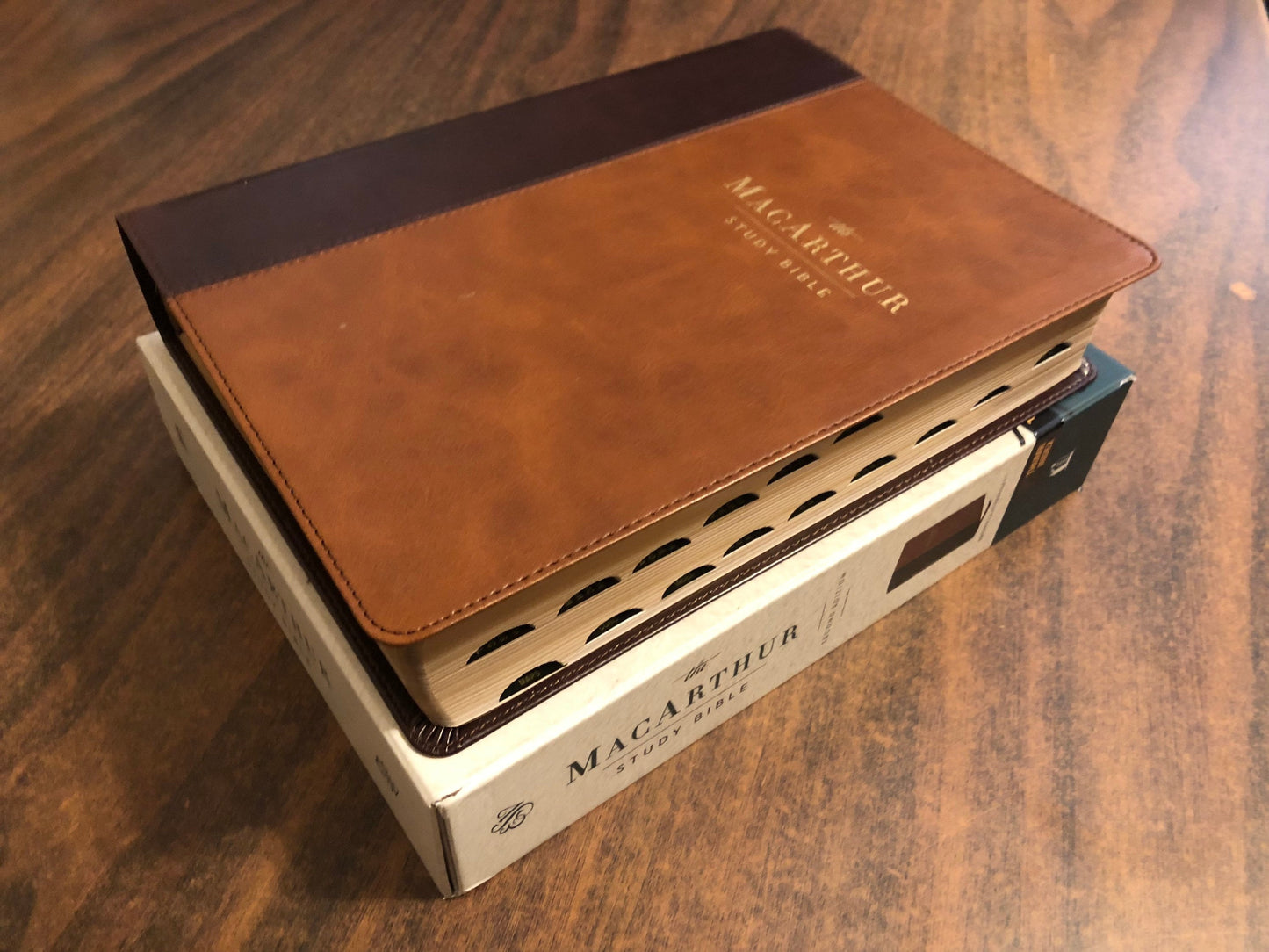 Personalized ESV MacArthur Study Bible Thumb Indexed, Brown LeatherSoft, ISBN 9780785235651 Custom Imprinted with a name