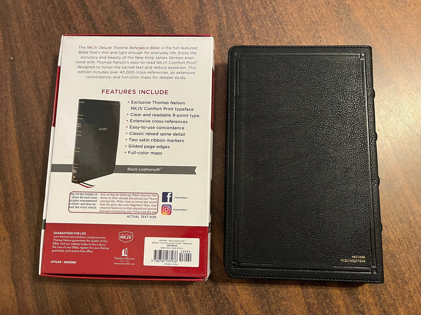 Personalized NKJV Thinline Deluxe Reference Bible - Black LeatherSoft, Custom Imprinted with a name 9780785237976