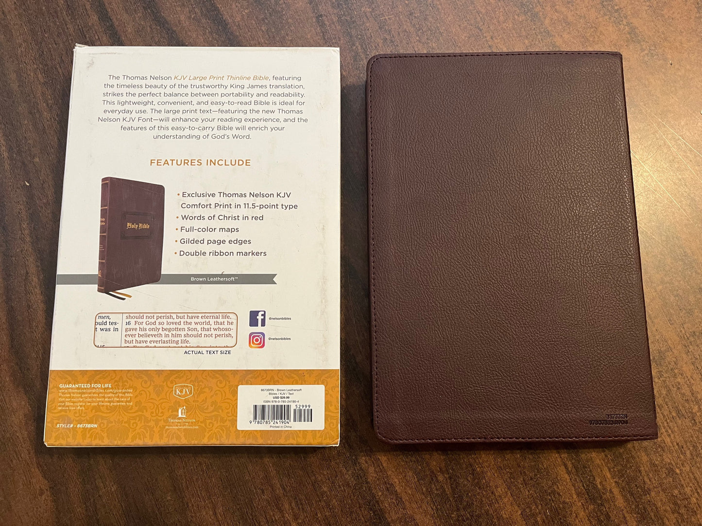 Personalized KJV Large Print Thinline Bible - Brown LeatherSoft Cover Custom Imprinted with name engraved 9780785241904