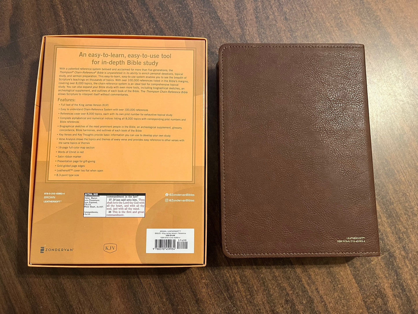 Personalized KJV Thompson Chain Reference Study Bible -Brown LeatherSoft, ISBN 9780310459934 printed in USA Kirkbride Text