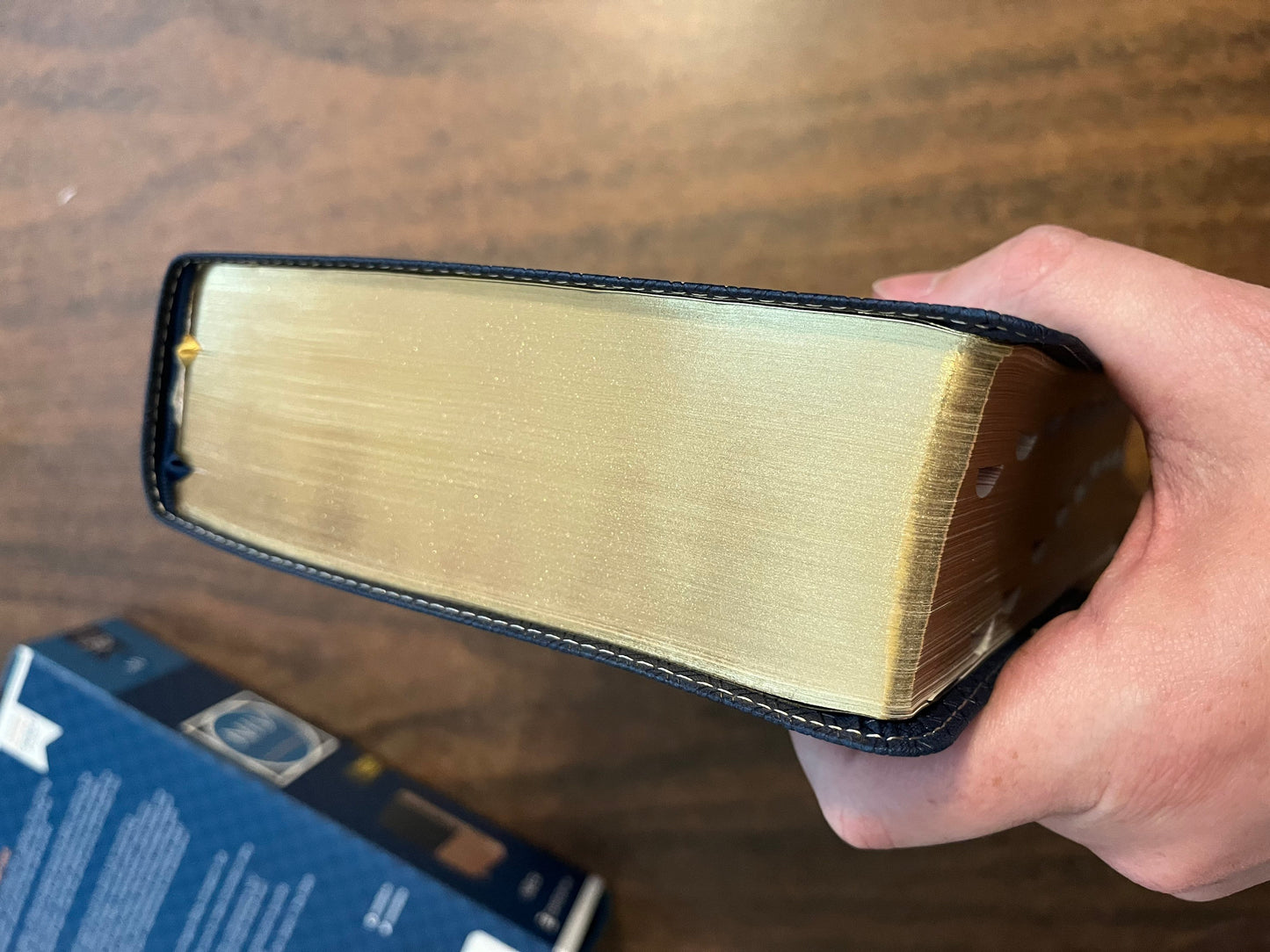 Personalized NIV Study Bible Thumb Indexed - Navy Blue / Tan Brown LeatherSoft - Custom imprinted with a name, 9780310449027