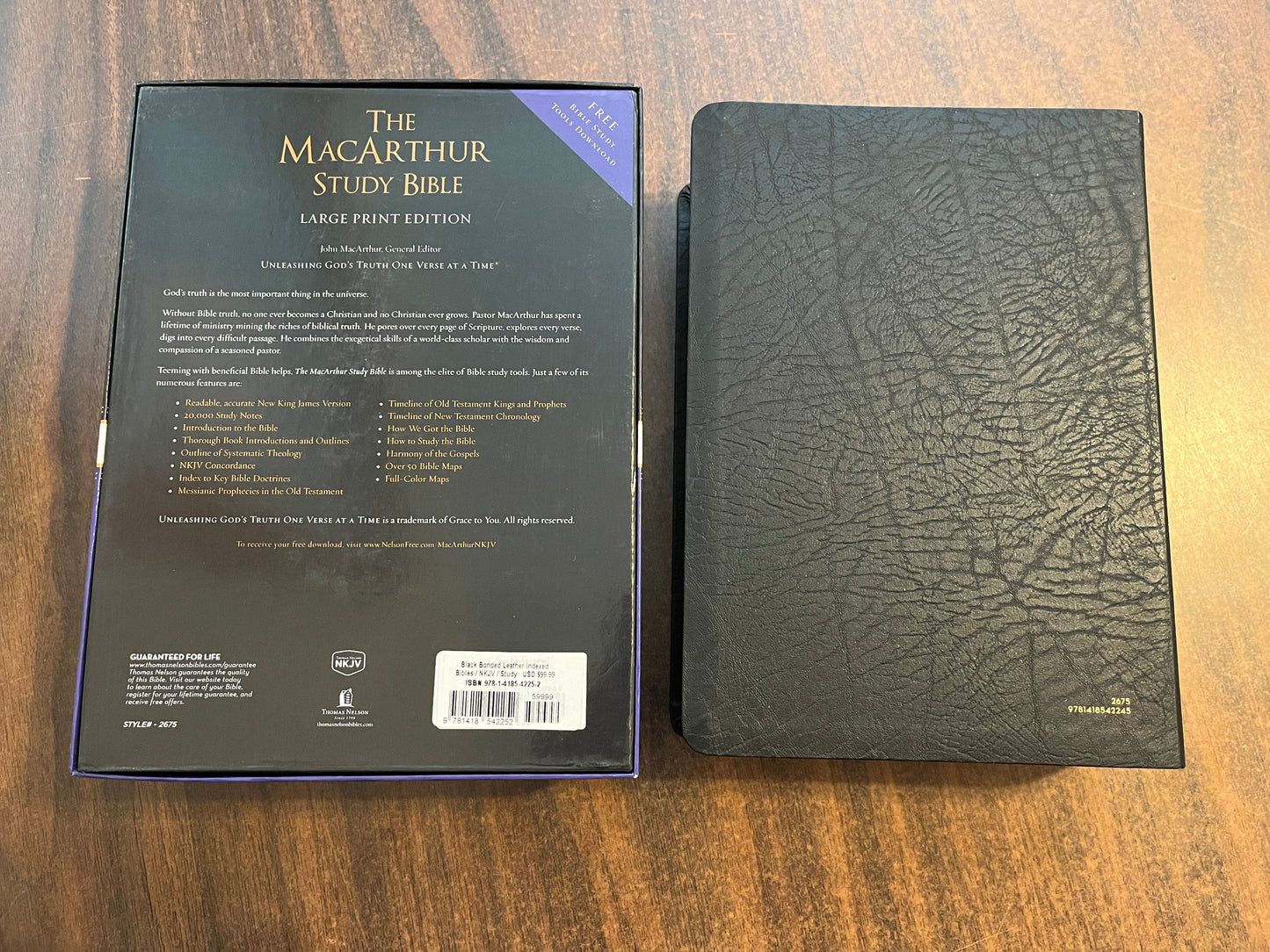 Personalized NKJV MacArthur Study Bible Large Print Thumb Indexed - Black Bonded Leather - Custom Imprinted with name - 9781418542252