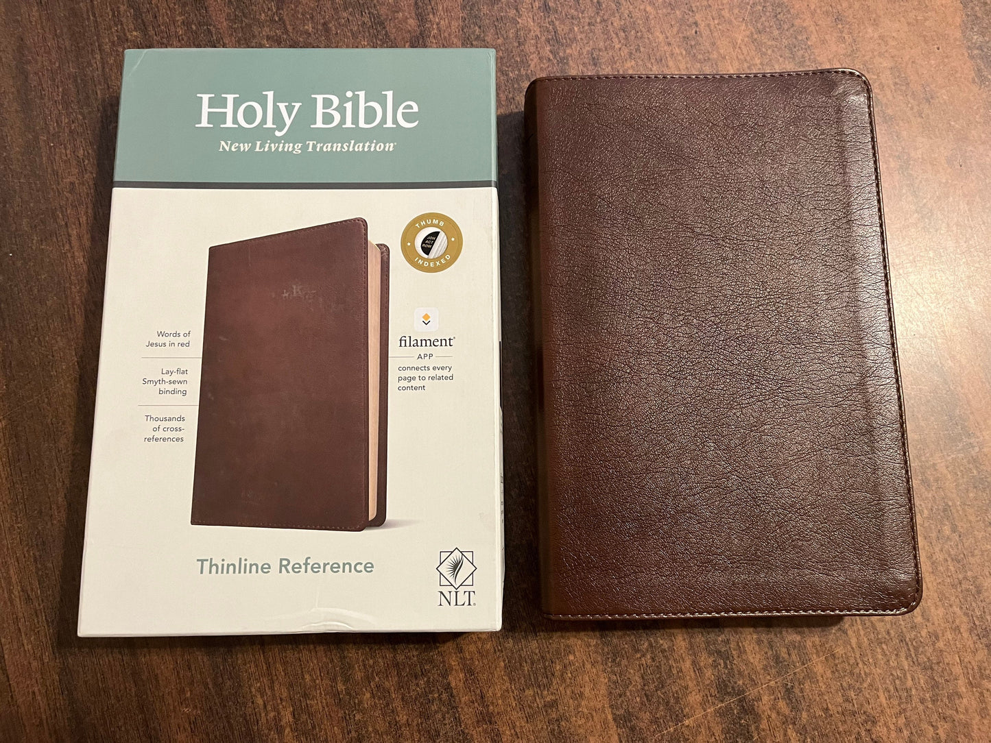 Personalized NLT Thinline Reference Bible Thumb Indexed - Brown LeatherLike - Custom Imprinted with a name - ISBN 9781496445209