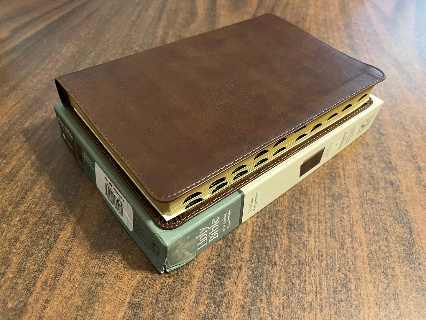 Personalized NLT Thinline Reference Bible Thumb Indexed - Brown LeatherLike - Custom Imprinted with a name - ISBN 9781496445209