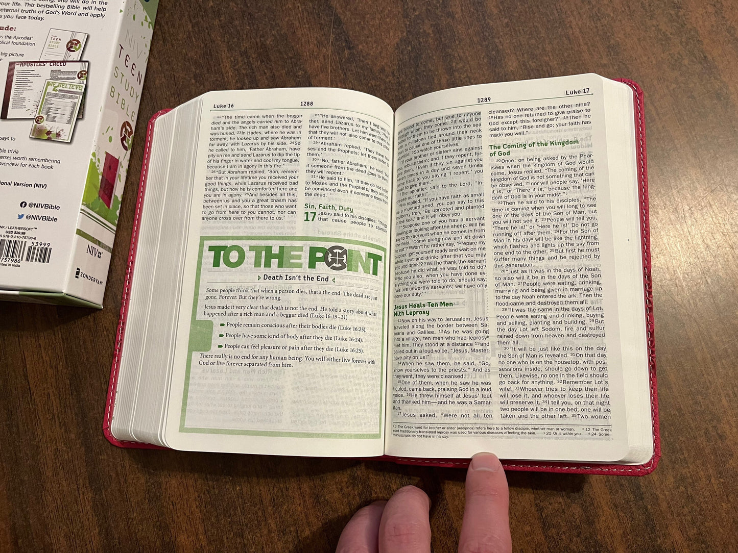 Personalized NIV Teen Study Bible Compact - Pink LeatherSoft - custom imprinted with name - 9780310757986 20spaces
