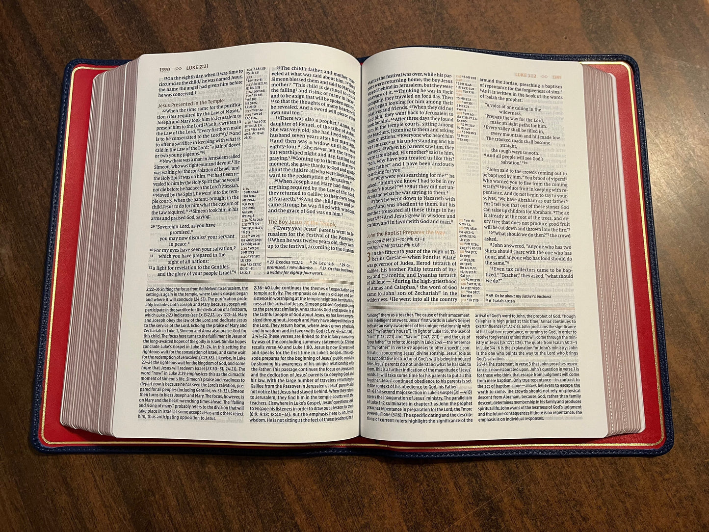 Personalized NIV Grace & Truth Study Bible - Navy Blue Goatskin Genuine Leather, with Red Lining, Custom Imprinted with name, ISBN 9780310447269