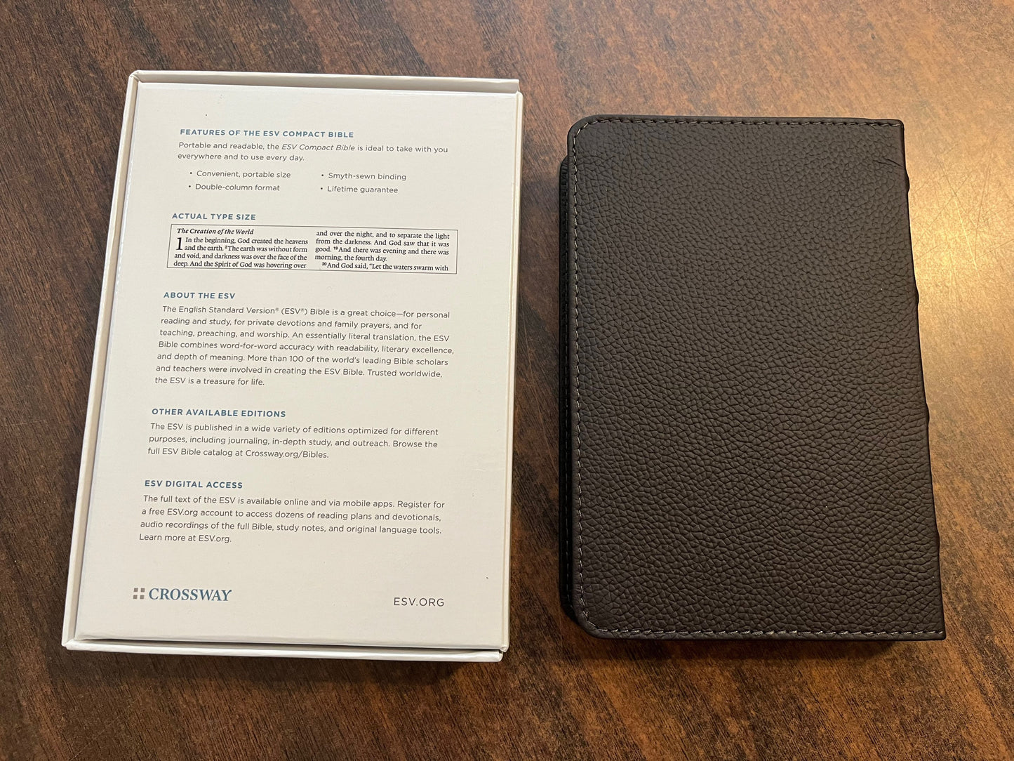 Personalized ESV Compact Bible - Deep Brown Genuine Buffalo Leather - Custom Imprinted with a name, ISBN 9781433585272