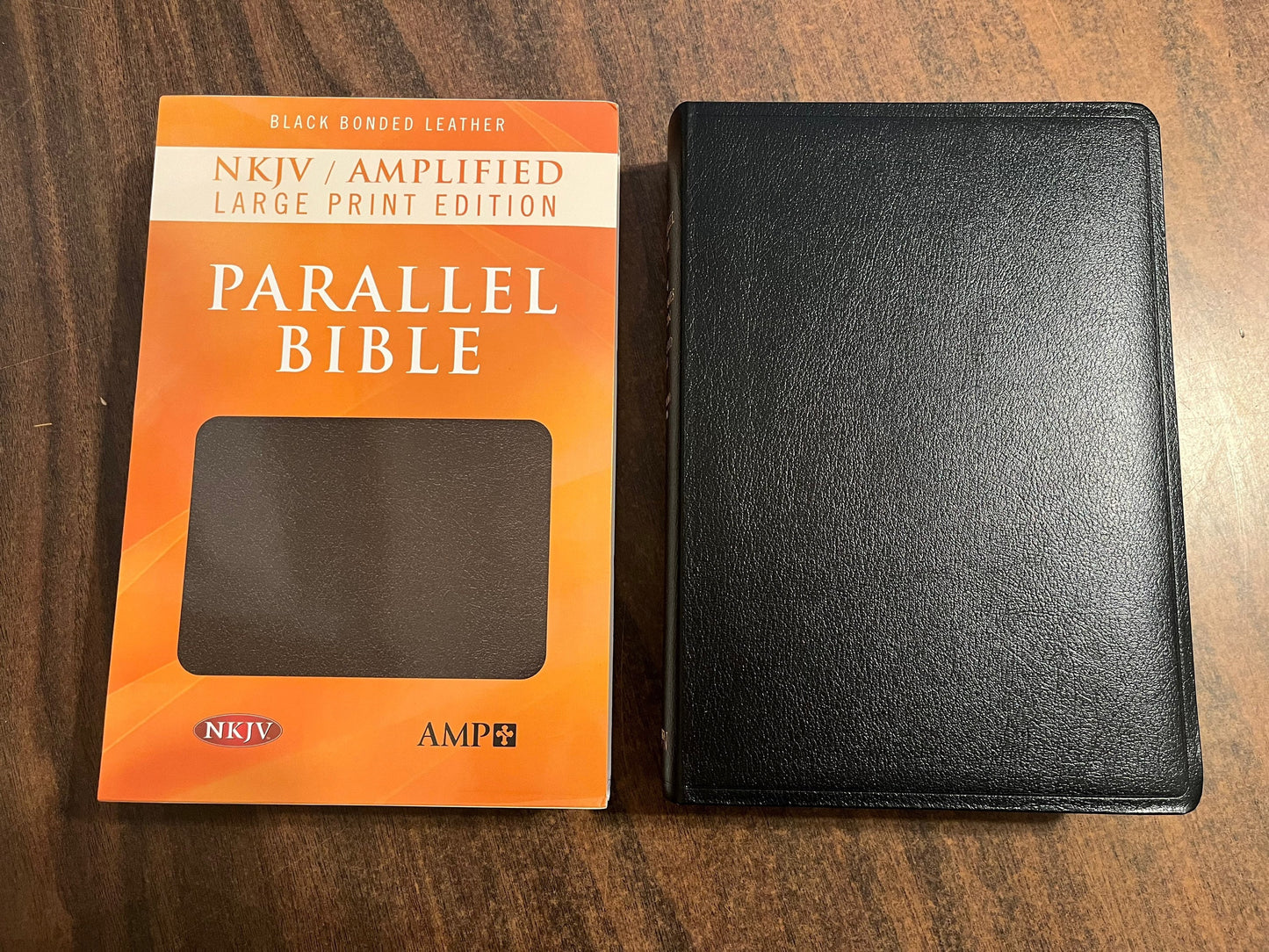 Personalized NKJV / Amplified 1987 Classic, Parallel Bible Large Print - Black Bonded Leather ** Custom Imprinted with name, AMPC Bible