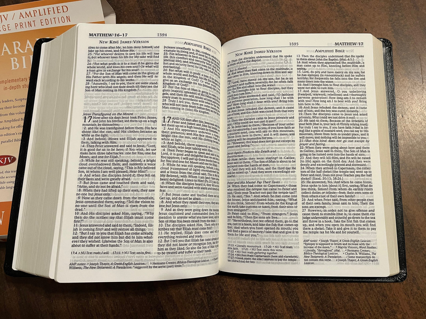 Personalized NKJV / Amplified 1987 Classic, Parallel Bible Large Print - Black Bonded Leather ** Custom Imprinted with name, AMPC Bible