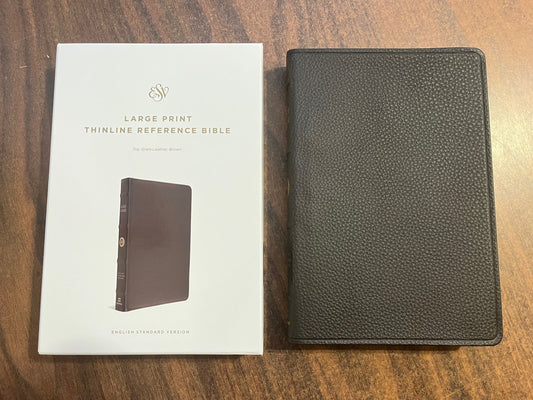 Personalized ESV Large Print Thinline Reference Bible - Brown Top Grain Genuine Leather, Custom Imprinted with name, ISBN 9781433532788