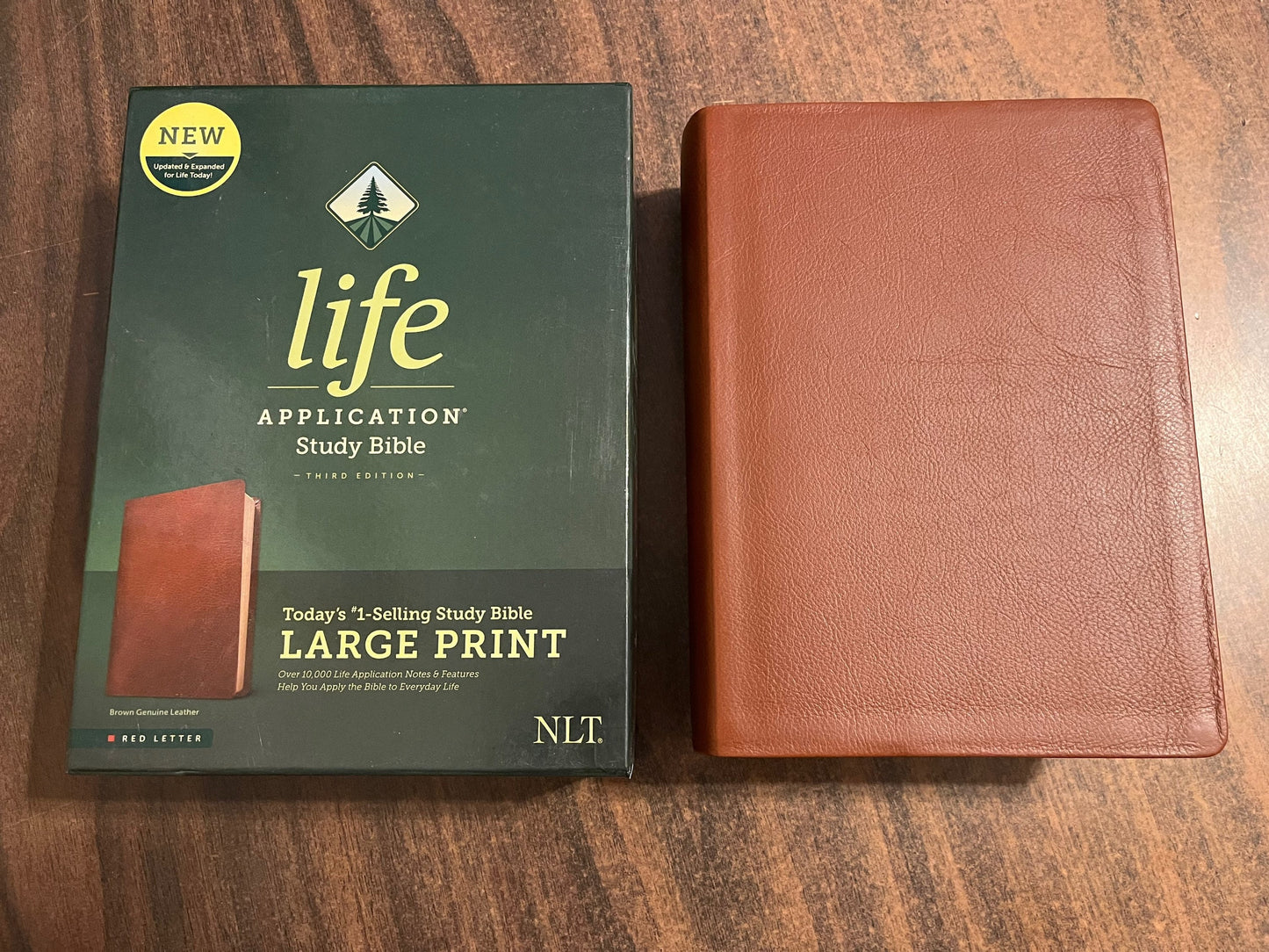 Personalized NLT Large Print Life Application Study Bible - Brown Genuine Leather - Custom Imprinted with Name 9781496446886