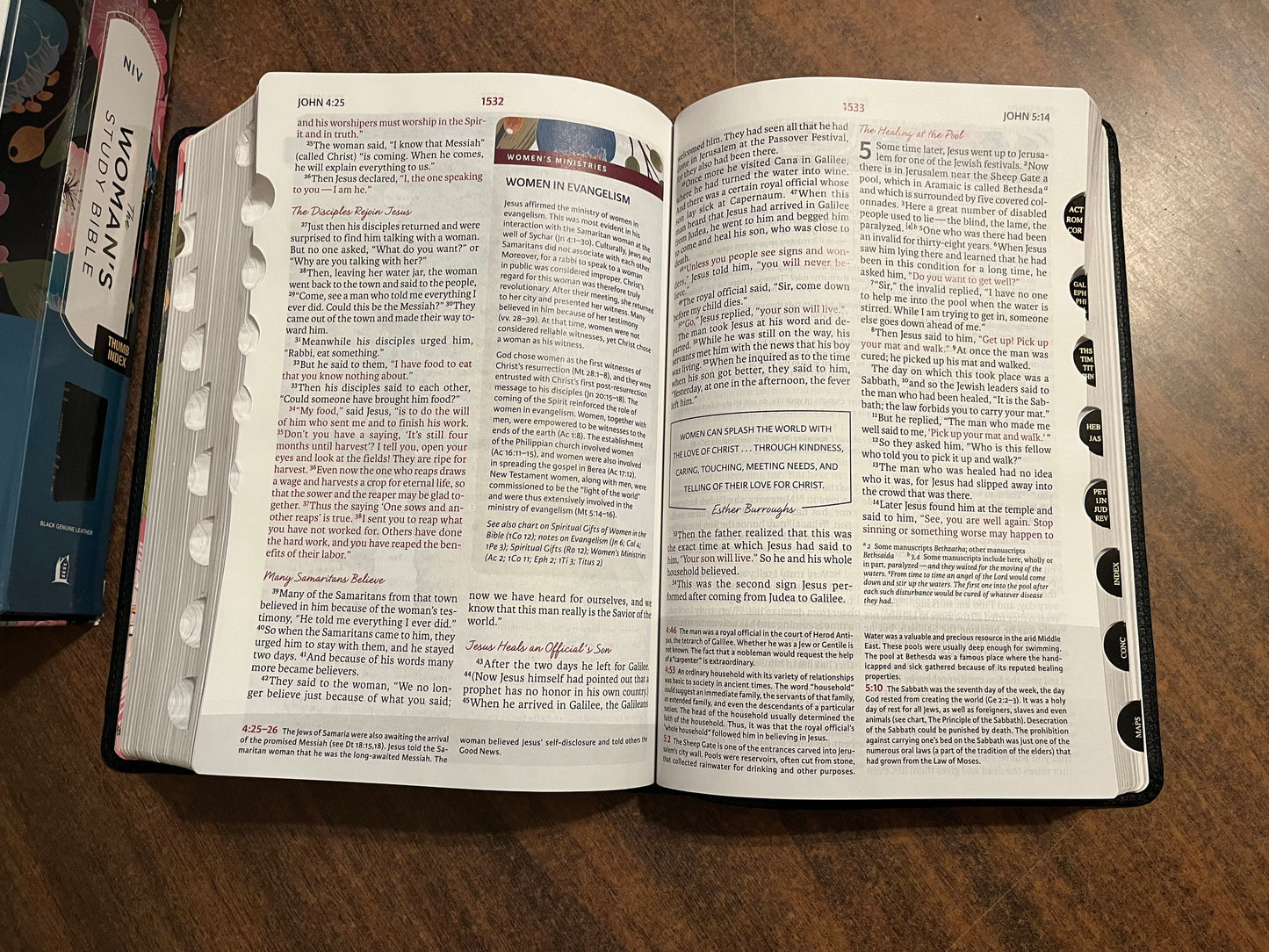 Personalized NIV Womans Study Bible Large Print Thumb Indexed - Black Genuine Leather, Custom Imprinted with name, name engraved bible 9780785257622