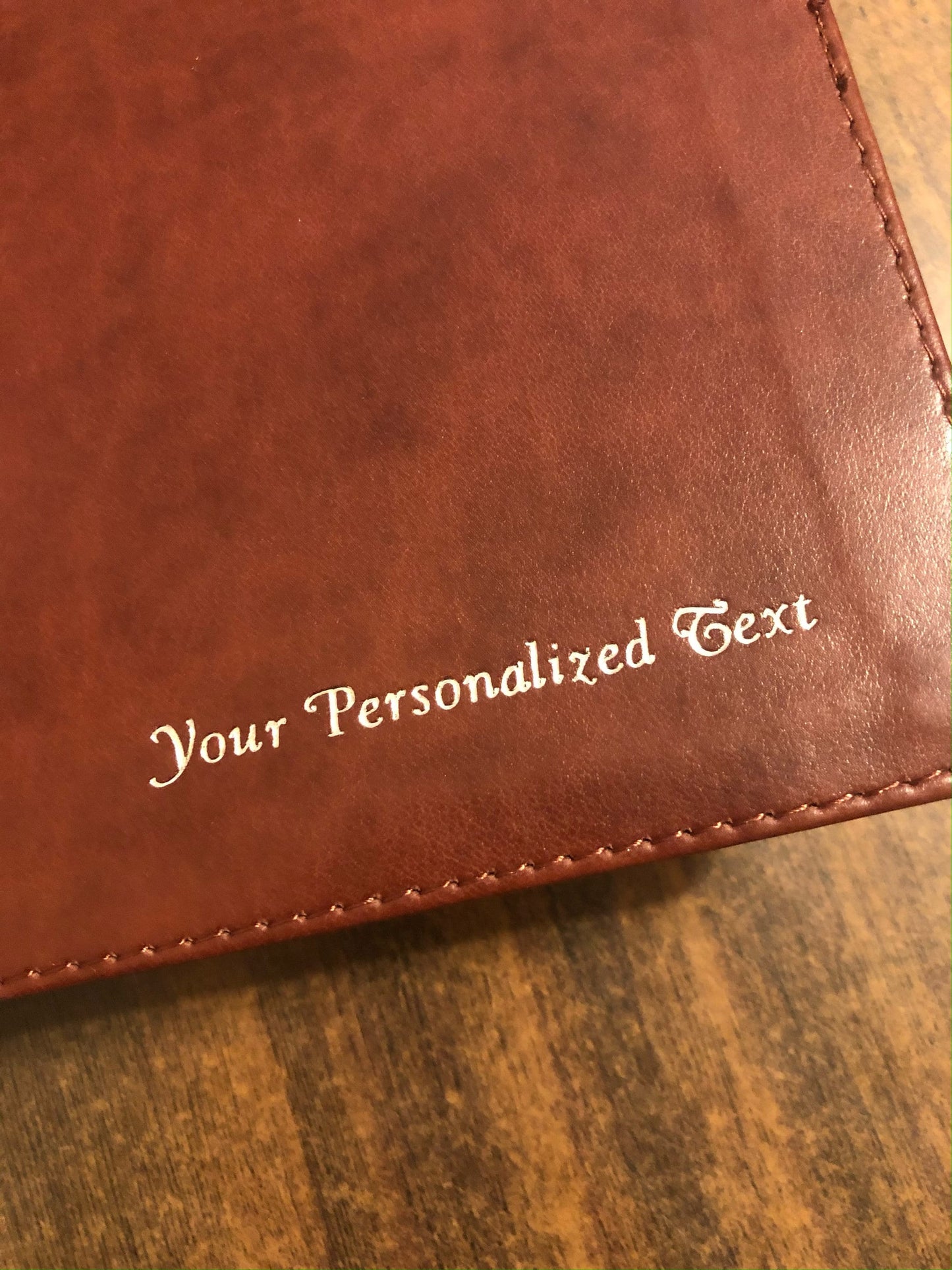 Personalized NLT Thinline Reference Bible - Navy Genuine Leather - Custom Imprinted with name 9781496444875
