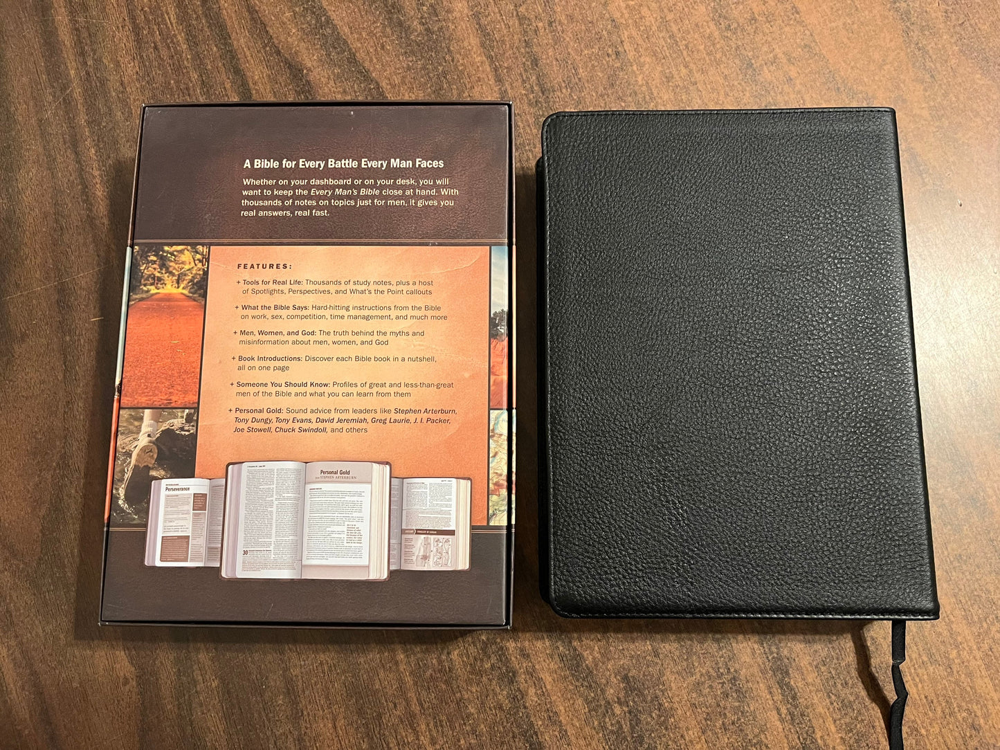 Personalized NLT Large Print Every Mans Devotional Bible Thumb Indexed - Black Genuine Leather - Custom Imprinted with a name, 9781496447937