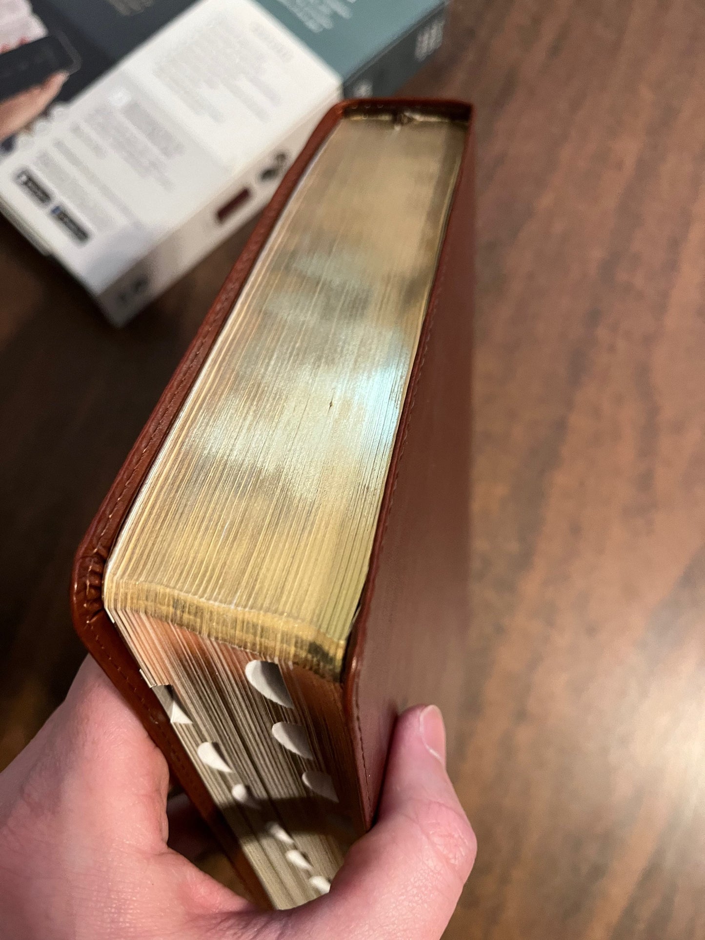Personalized NLT Super Giant Print Bible Thumb Indexed - Brown LeatherLike Custom Imprinted with name, ISBN 9781496458124