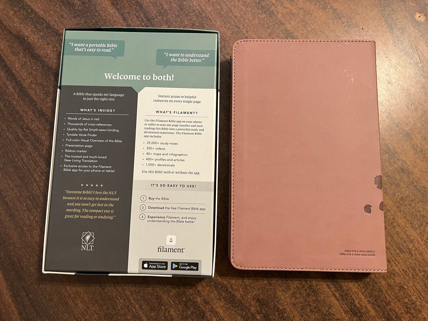 Personalized NLT Thinline Reference Bible Thumb Indexed - Brushed Pink LeatherLike - Custom Imprinted, (Rose Gold Bible Cover) 9781496445230