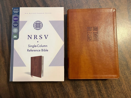 Personalized NRSV Single Column Reference Bible - Brown LeatherSoft, Custom Imprinted - Wide Margin Large Print 10.5 pt