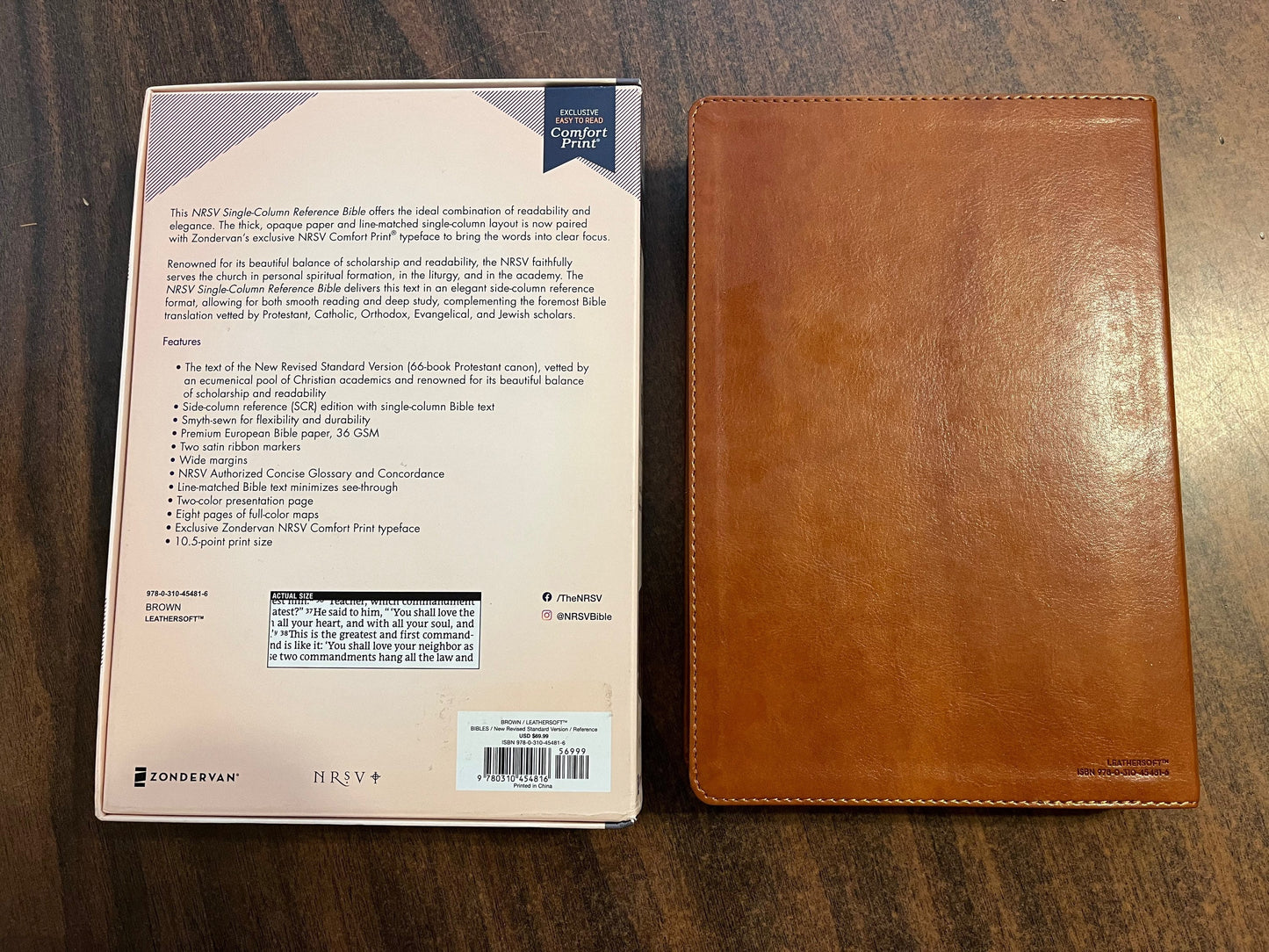 Personalized NRSV Single Column Reference Bible - Brown LeatherSoft, Custom Imprinted - Wide Margin Large Print 10.5 pt