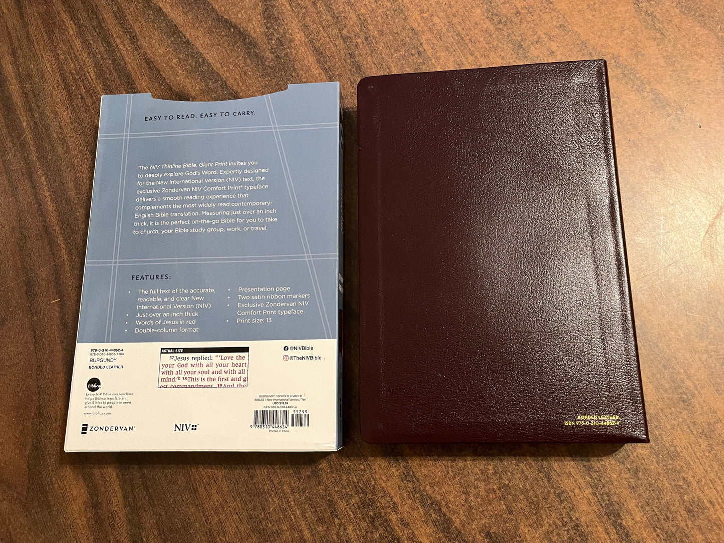Personalized NIV Giant Print Thinline Bible - Burgundy Bonded Leather, Custom Imprinted