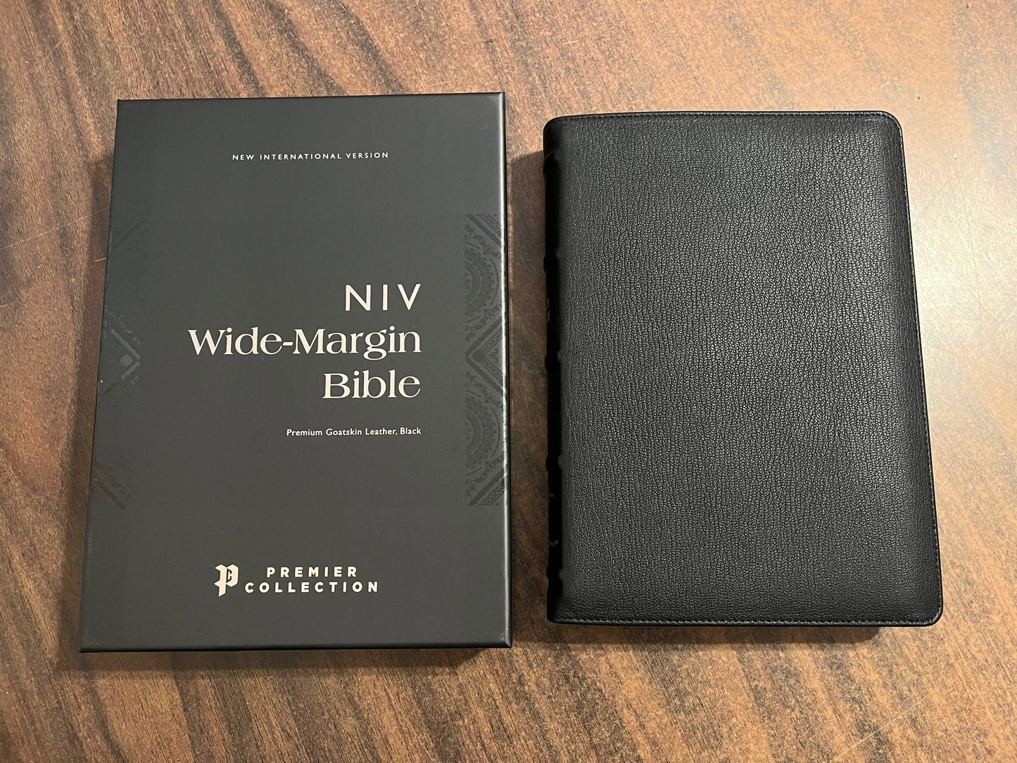 Personalized NIV Wide Margin Bible - Black Premium Goatskin Genuine Leather, ISBN 9780310461074