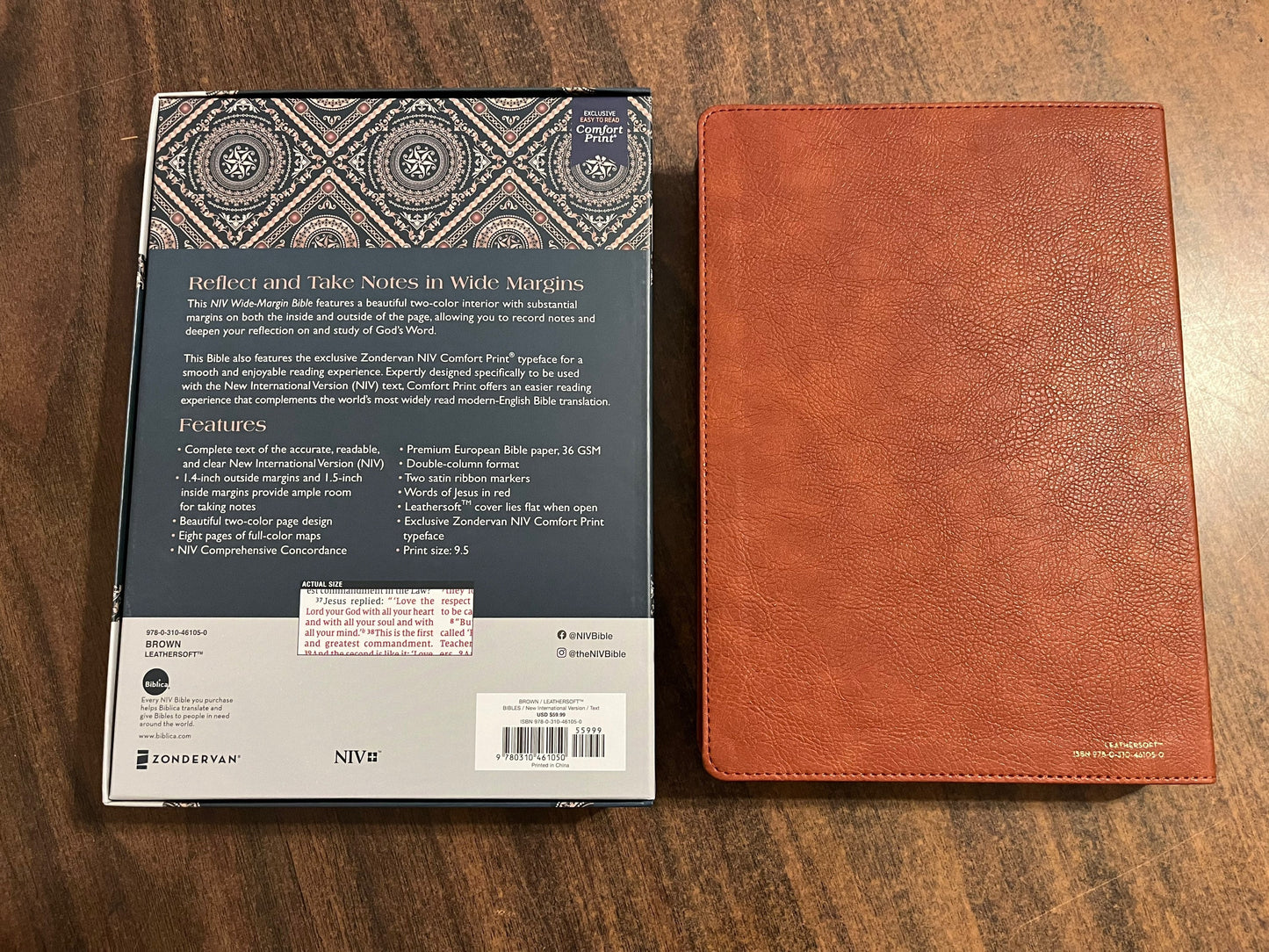 Personalized NIV Wide Margin Bible - Brown LeatherSoft, custom imprinted with name 9780310461050
