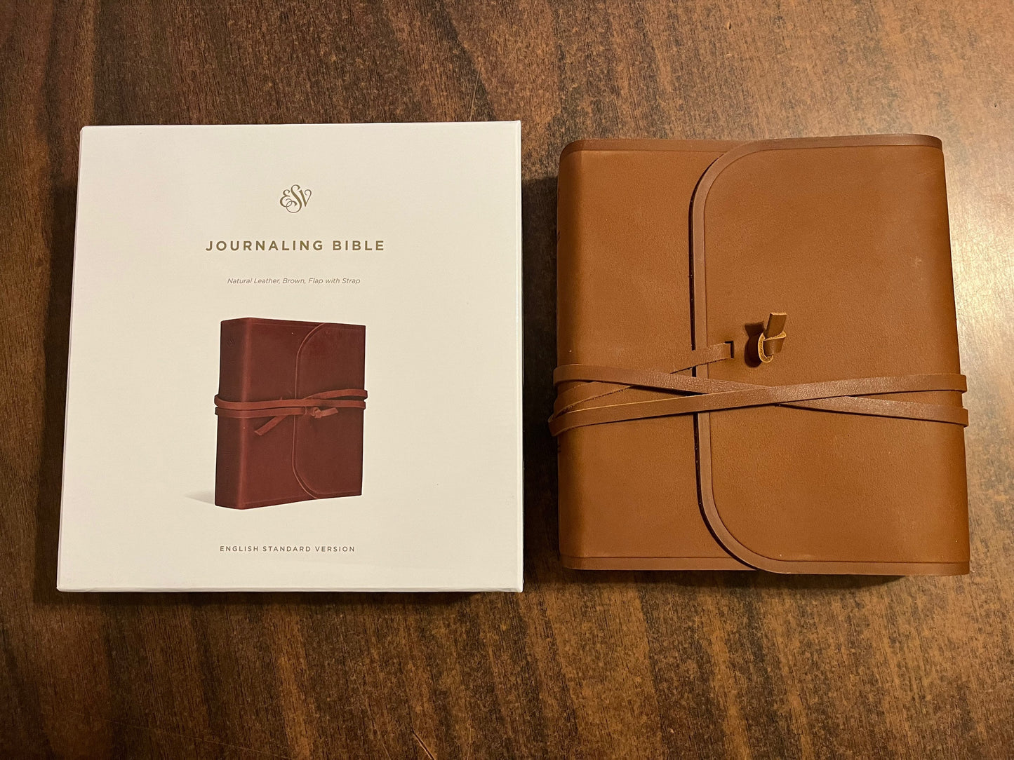 Personalized ESV Journaling Bible - Brown Natural Genuine Cowhide Leather with Flap and Strap, Custom Imprinted 9781433587054, 16spaces