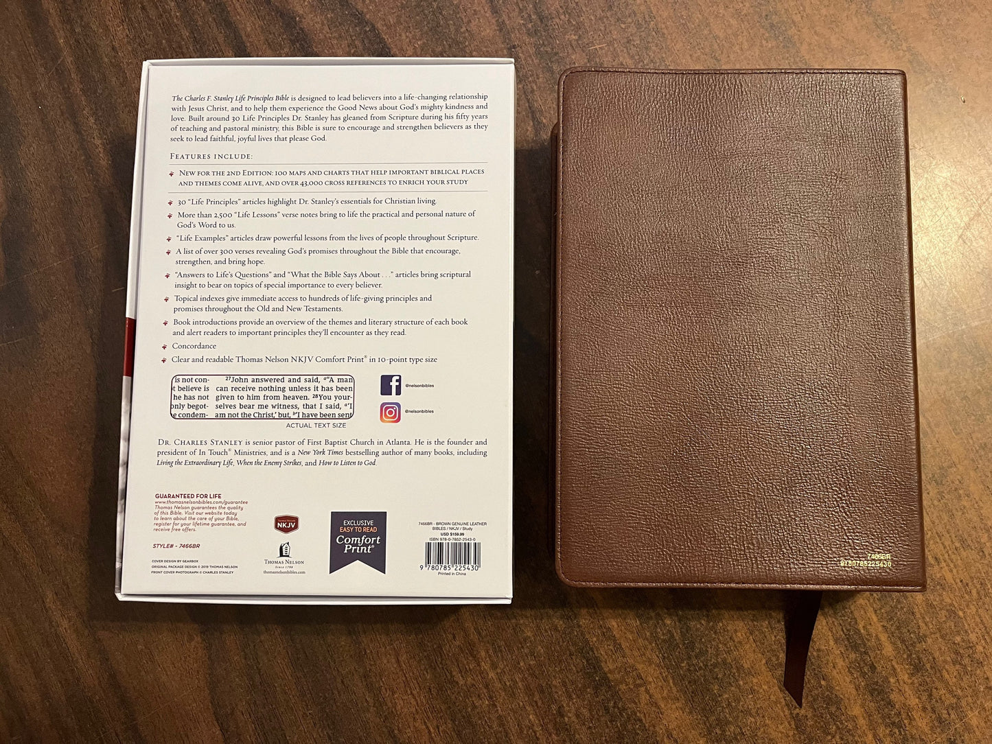Personalized NKJV Charles Stanley Life Principles Study Bible - Brown Genuine Leather, Custom Imprinted