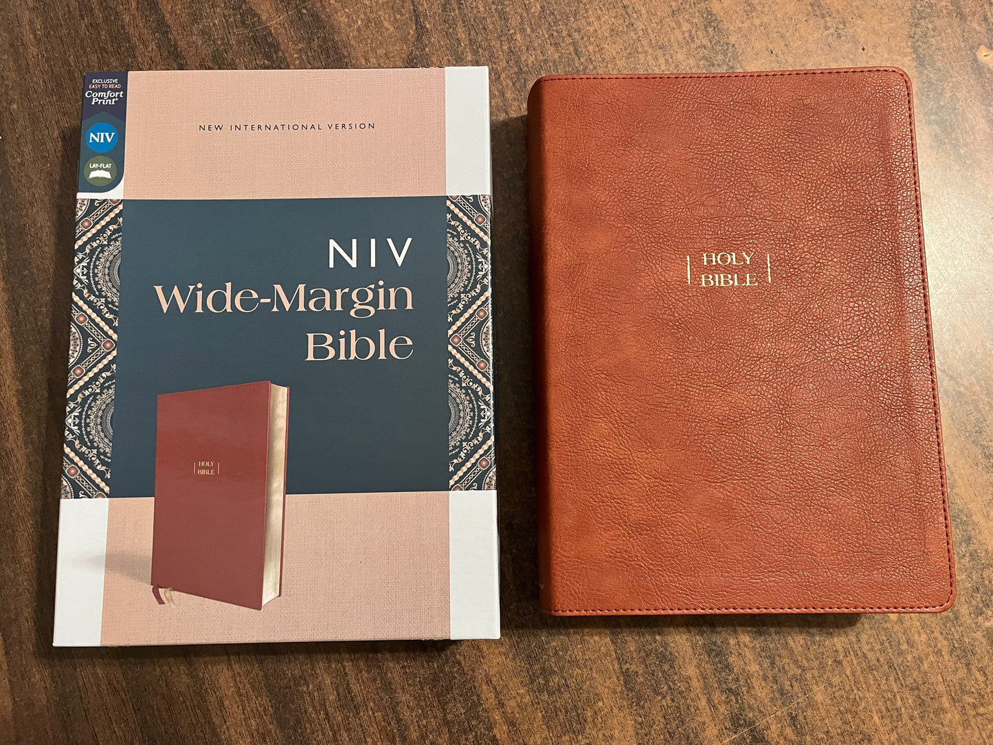 Personalized NIV Wide Margin Bible - Brown LeatherSoft, custom imprinted with name 9780310461050