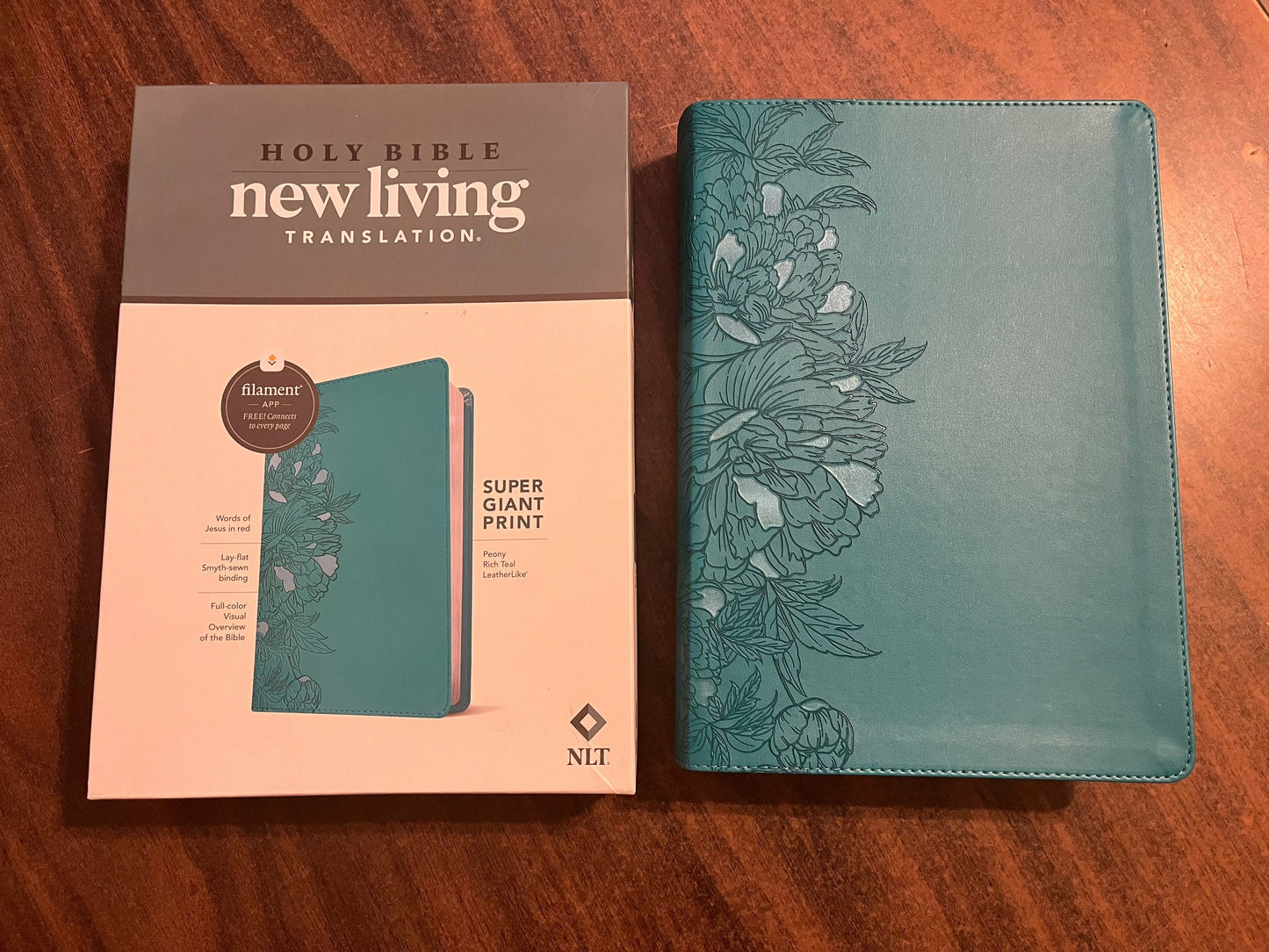Personalized NLT Super Giant Print Bible - Teal LeatherLike, Custom Imprinted with name 9781496458117