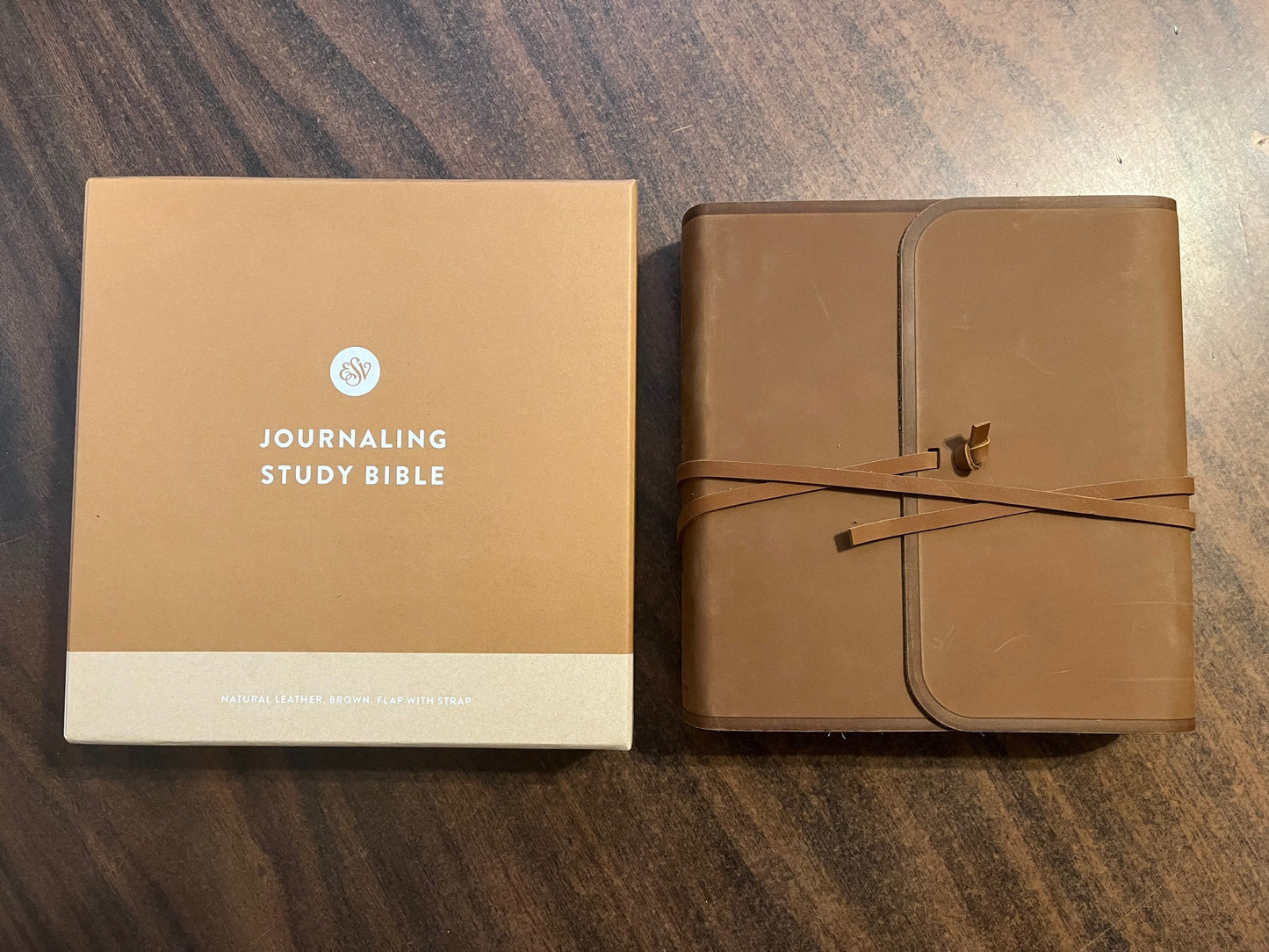 Personalized ESV Journaling Study Bible - Brown Natural Genuine Leather, Flap with Tie Strap, Custom Imprinted with name ISBN 9781433590467, 16spaces