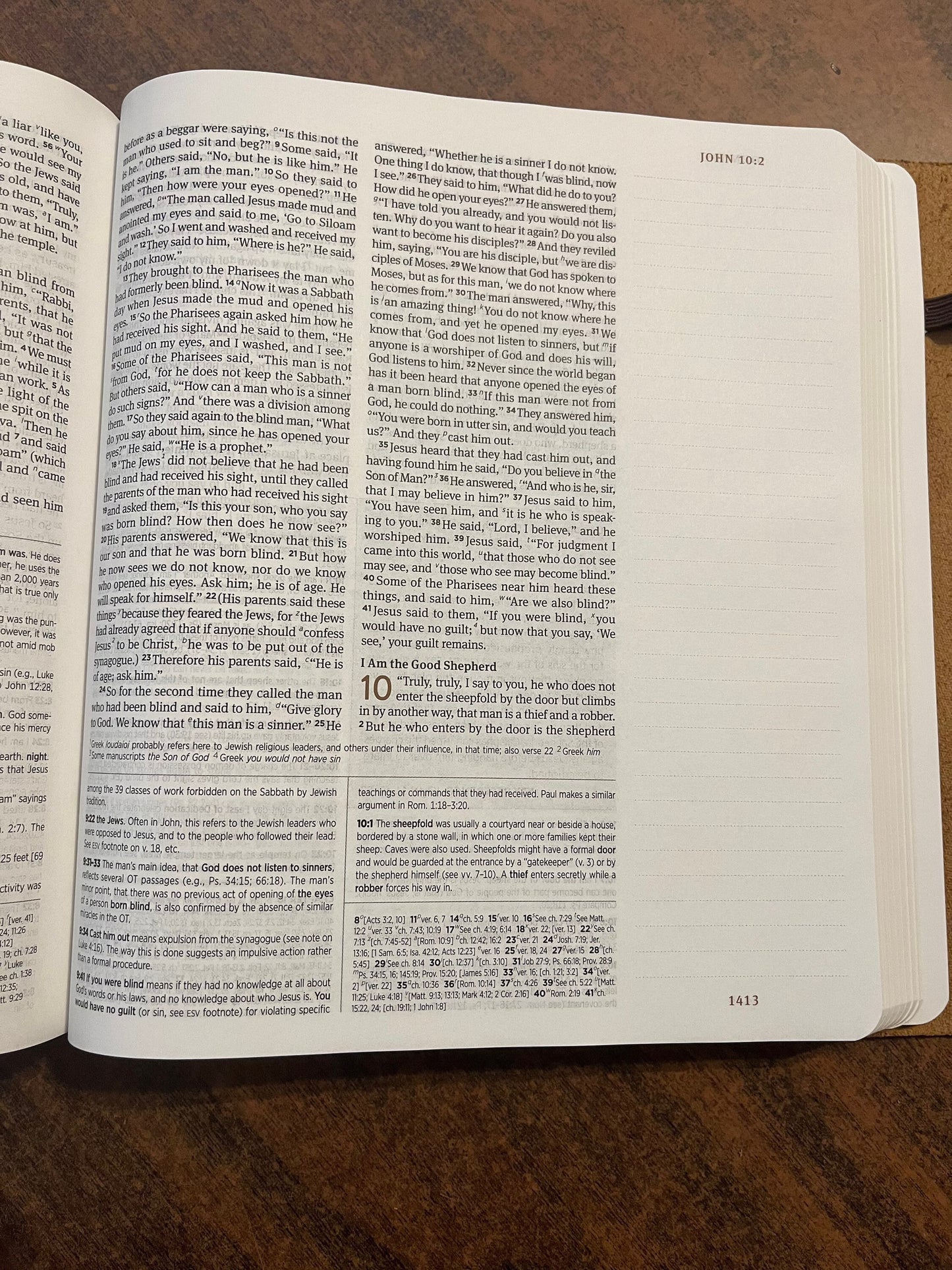 Personalized ESV Journaling Study Bible - Brown Natural Genuine Leather, Flap with Tie Strap, Custom Imprinted with name ISBN 9781433590467, 16spaces