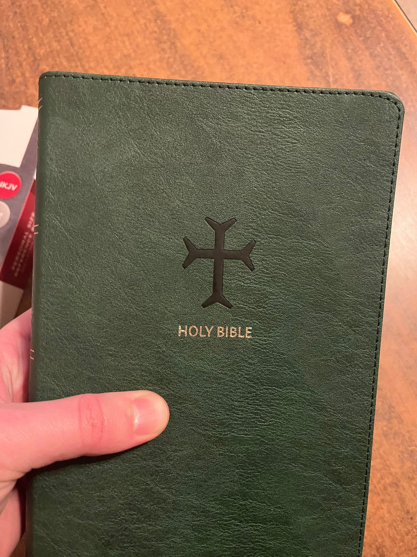 Personalized NKJV Large Print Reference Bible Thumb Indexed - Green LeatherSoft - Custom Imprinted with name, Personal Size Large Print 9780785294535