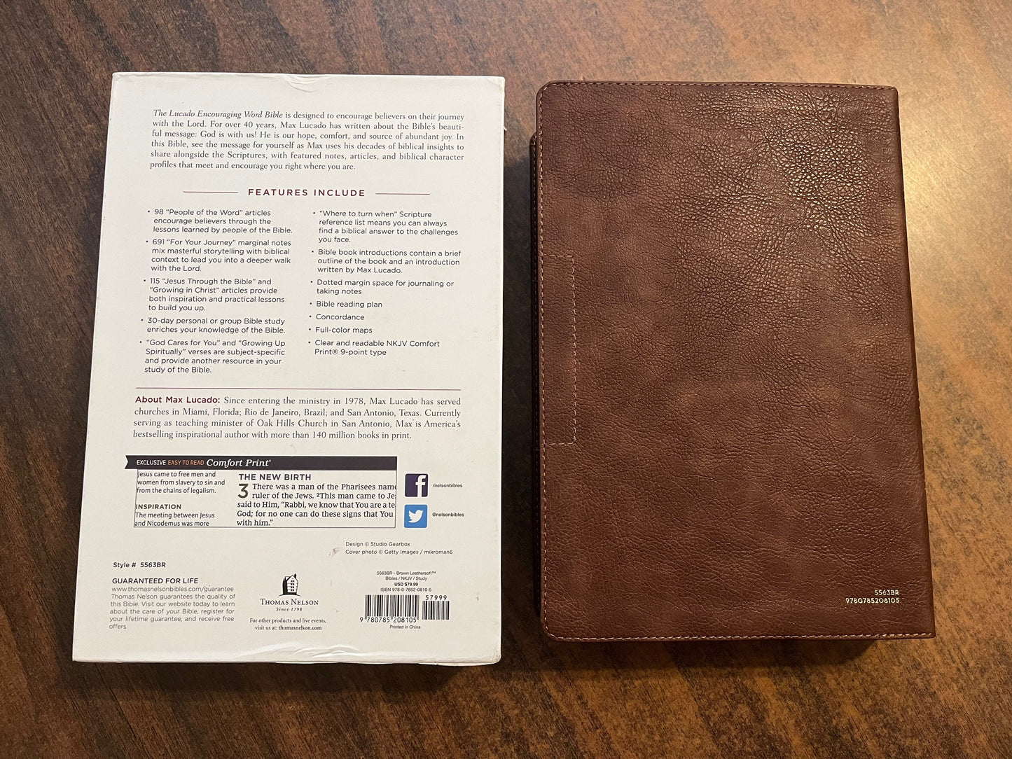 Personalized NKJV Max Lucado Encouraging Word Study Bible - Brown LeatherSoft Cover Custom Imprinted with name