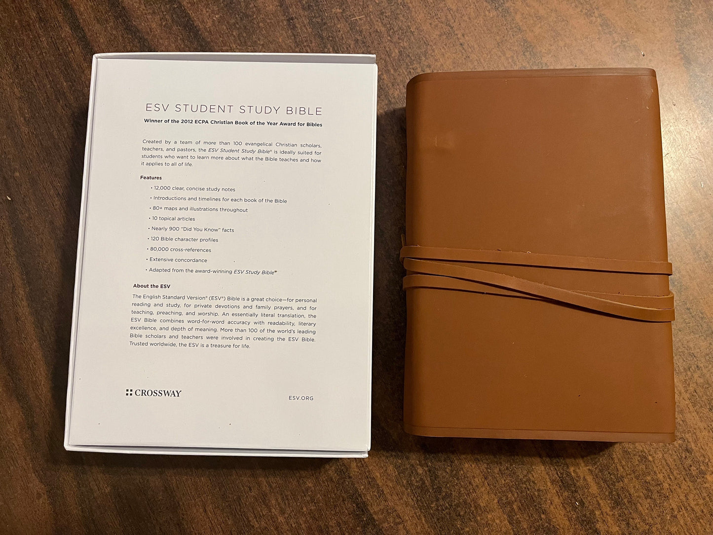 Personalized ESV Student Study Bible - Brown Natural Genuine Leather with Flap, Custom Imprinted with name 9781433588549, 20spaces