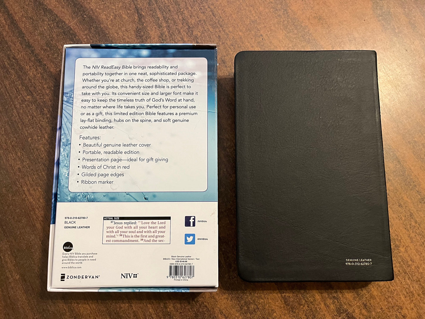 Personalized NIV Bible, Large Print - Black Genuine Leather, Custom Imprinted with name, "Read Easy Bible"