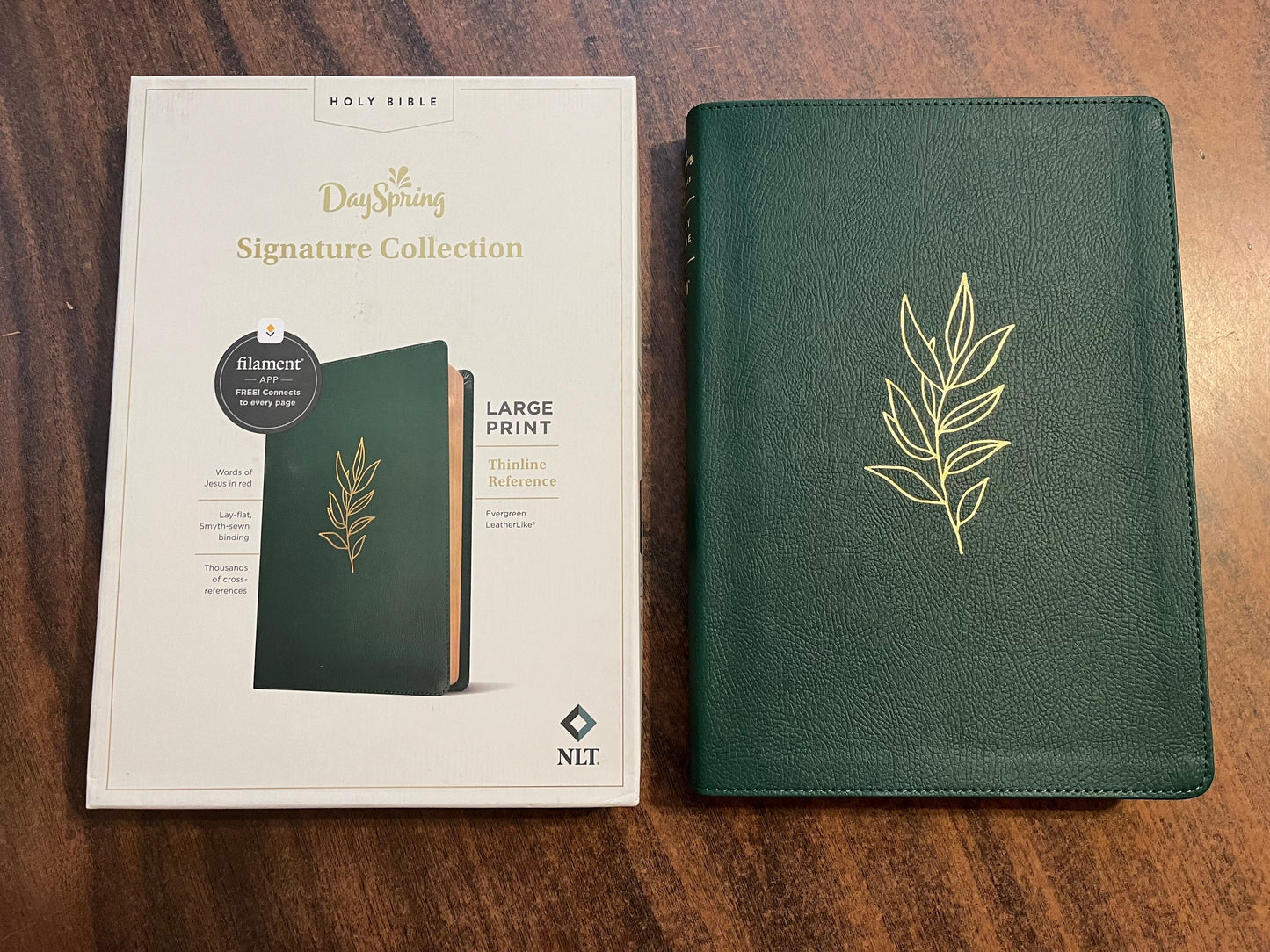 Personalized Bible - NLT Large Print Thinline Reference Bible - Evergreen LeatherLike, Custom Imprinted with Name, Emossed 9781496461650