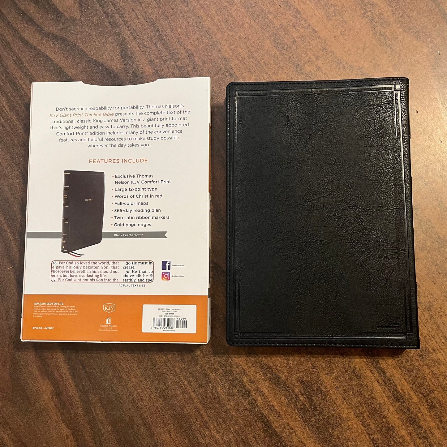 Personalized KJV Giant Print Thinline Bible Thumb Indexed - Black LeatherSoft, Custom Imprinted with name 9780785231684