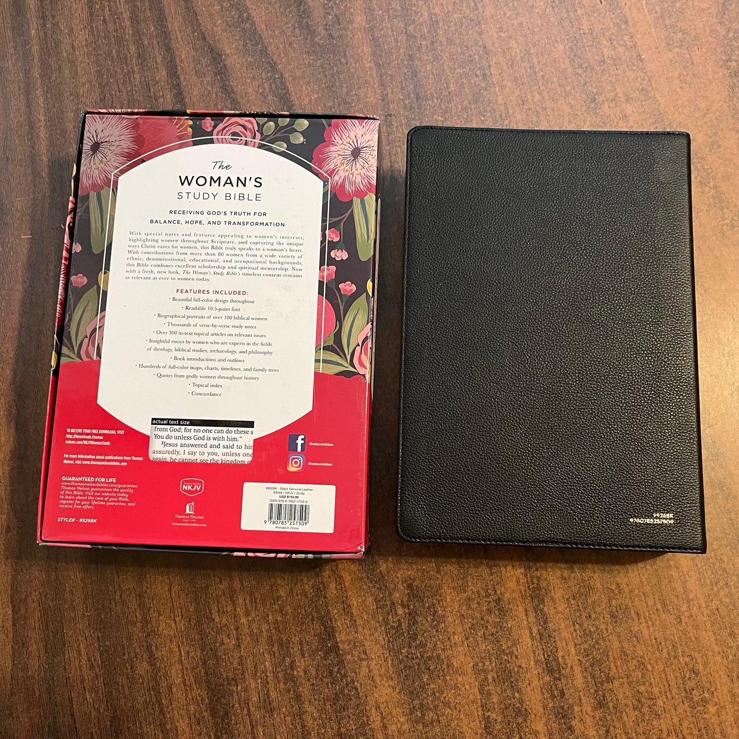 Personalized NKJV Womans Study Bible Large Print - Black Genuine Leather, Custom Imprinted with name 9780785257509