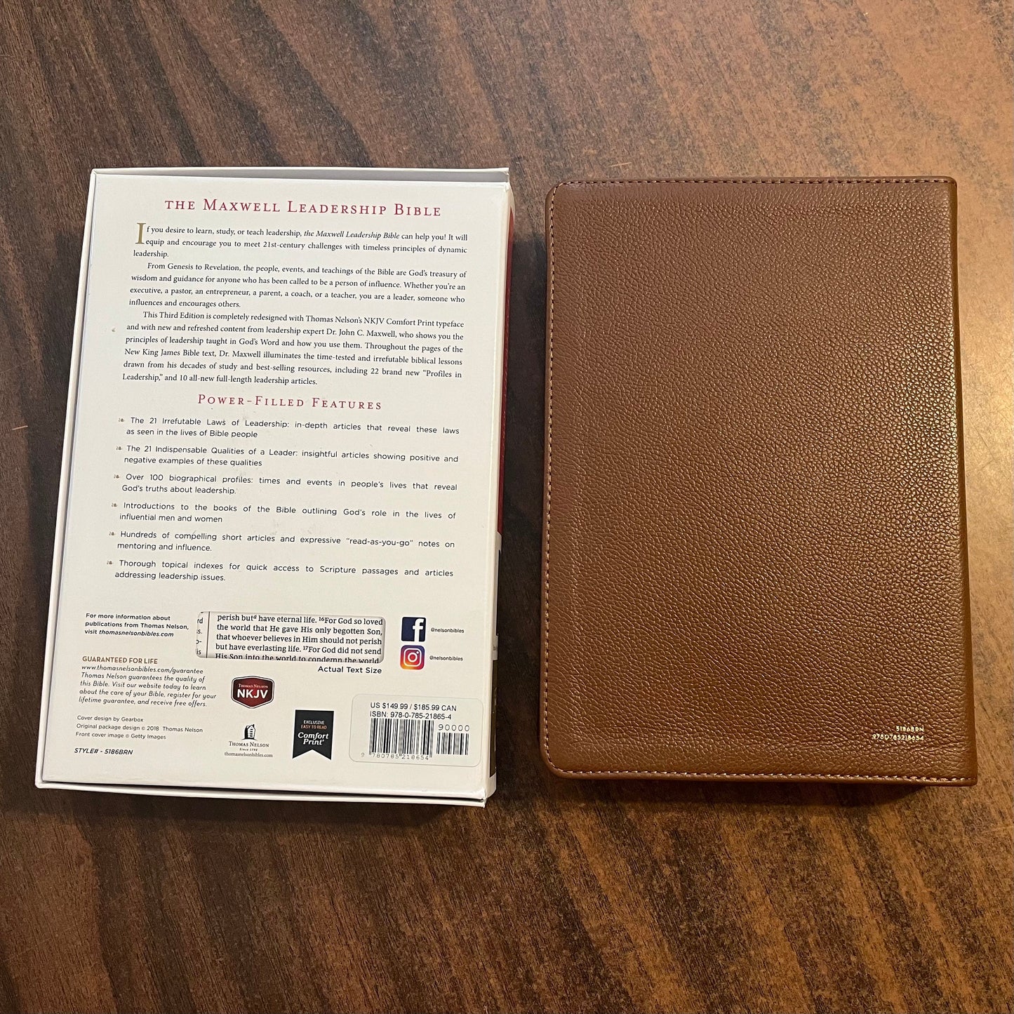 Personalized NKJV Maxwell Leadership Study Bible - Brown Genuine Leather - Custom Imprinted with name 9780785218654
