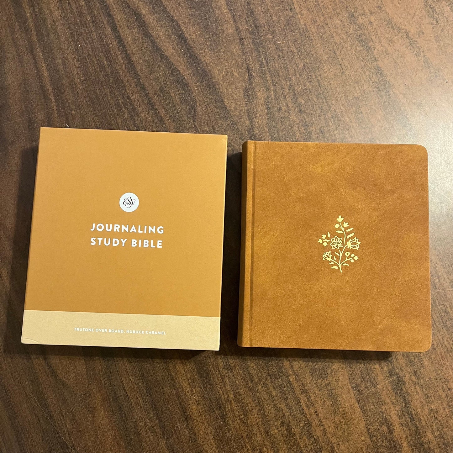 Personalized ESV Journaling Study Bible - Nubuck Caramel Brown Trutone over Board, Custom Imprinted with a name 9781433592515