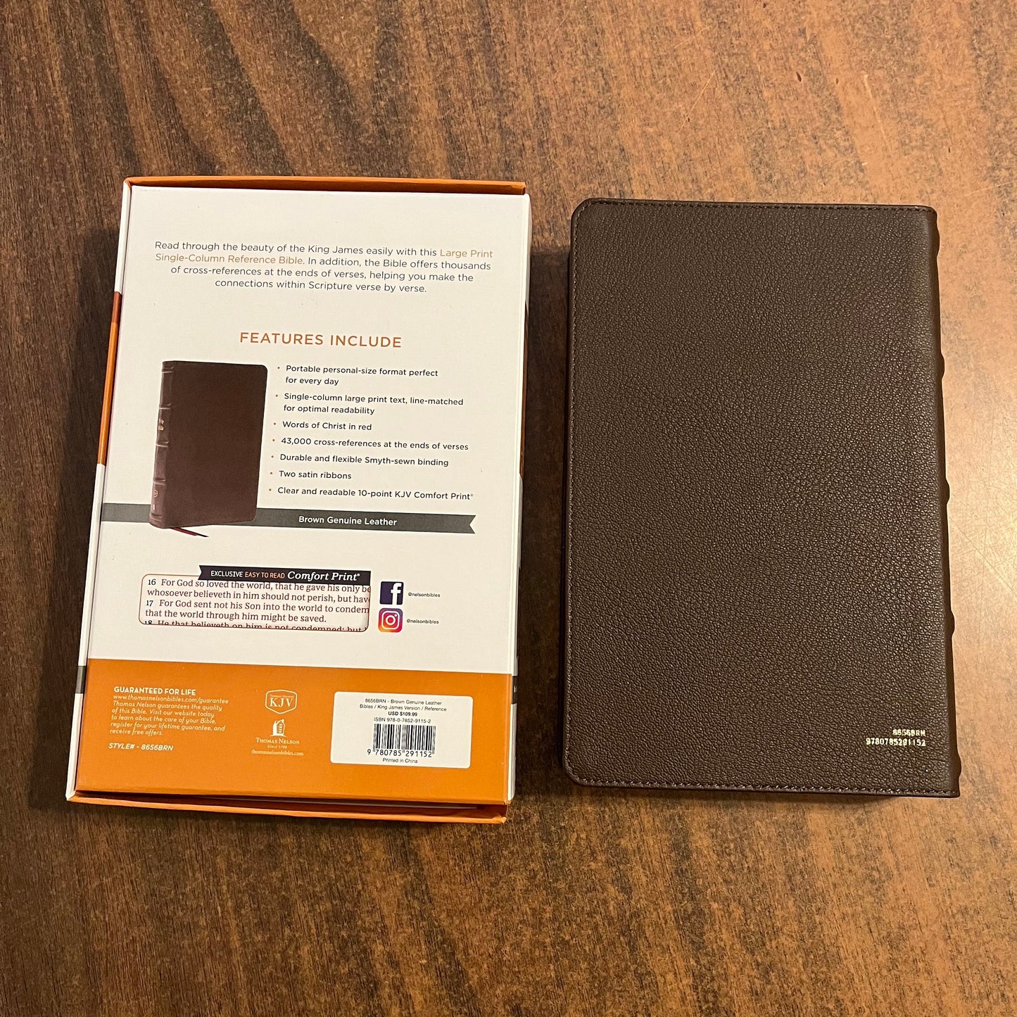 Personalized KJV Large Print Single Column Reference Bible - Brown Genuine Leather, Custom Imprinted with name 9780785291152