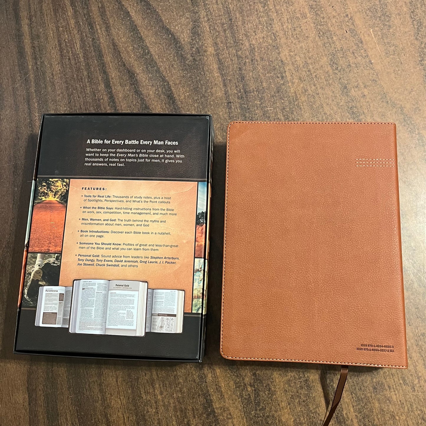 Personalized NLT Large Print Every Mans Devotional Bible - Tan Brown LeatherLike - Custom Imprinted, name engraved bible