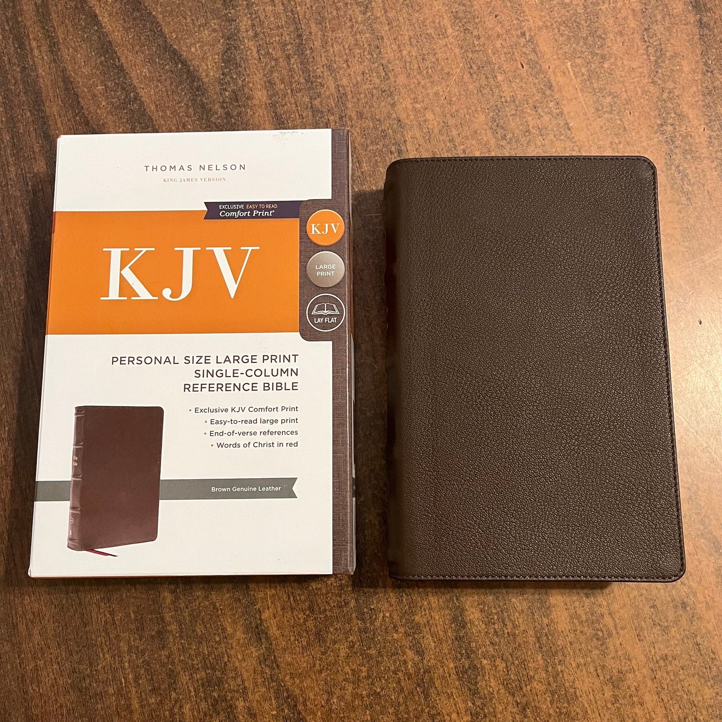 Personalized KJV Large Print Single Column Reference Bible - Brown Genuine Leather, Custom Imprinted with name 9780785291152