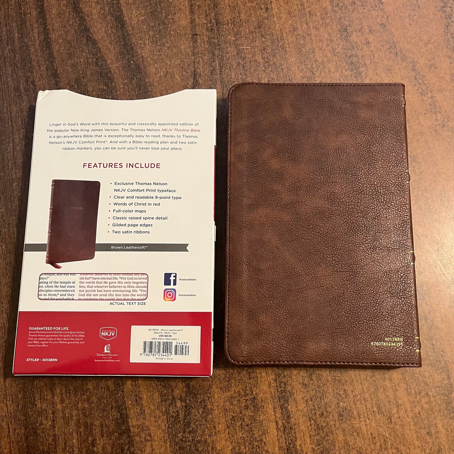 PERSONALIZED NKJV Thinline Bible Thumb Indexed - Brown LeatherSoft Custom Imprinted with a name 9780785234401