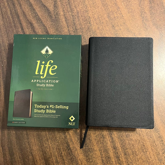 Personalized NLT Life Application Study Bible - Black Genuine Leather - Custom Imprinted with a name 9781496455222