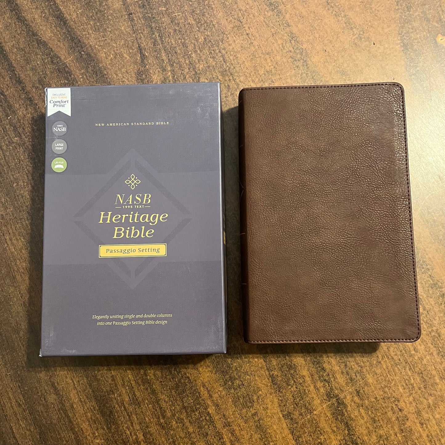 Personalized NASB Heritage Bible - Brown LeatherSoft, Passaggio Setting, 1995 NASB Text, Single and Double Column, NASB Large Print Bible 9780310456469