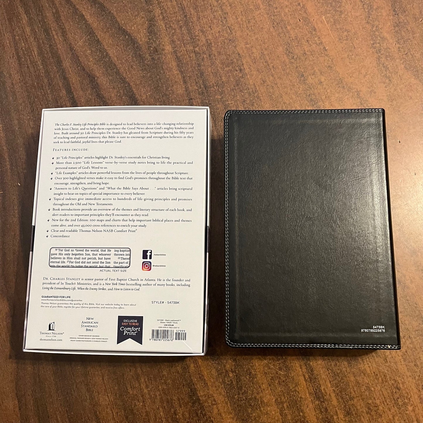 Personalized NASB Charles Stanley Life Principles Study Bible - Black LeatherTouch Custom Imprinted with name NASB 1995