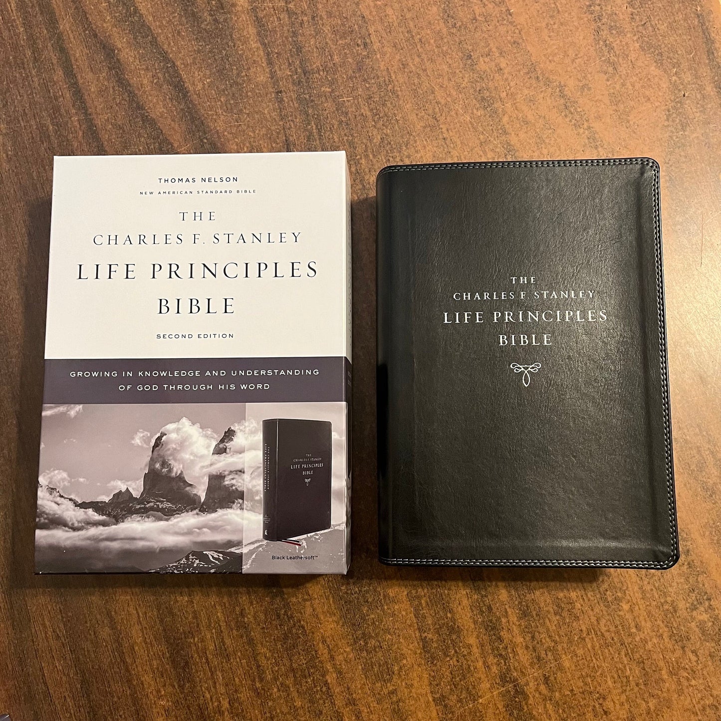Personalized NASB Charles Stanley Life Principles Study Bible - Black LeatherTouch Custom Imprinted with name NASB 1995