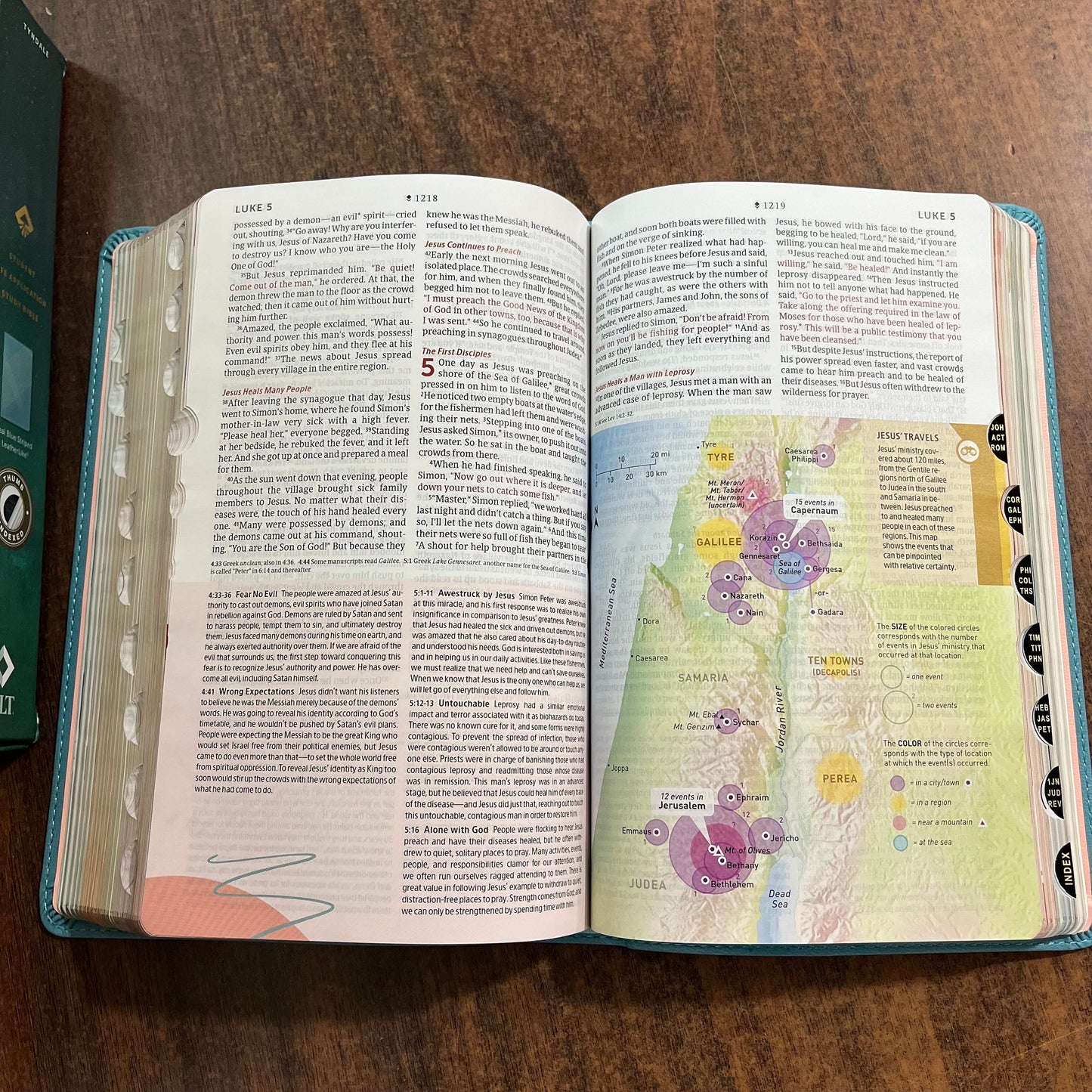 Personalized NLT Student Life Application Study Bible Thumb Indexed, Teal Blue LeatherLike, ISBN 9781496449627