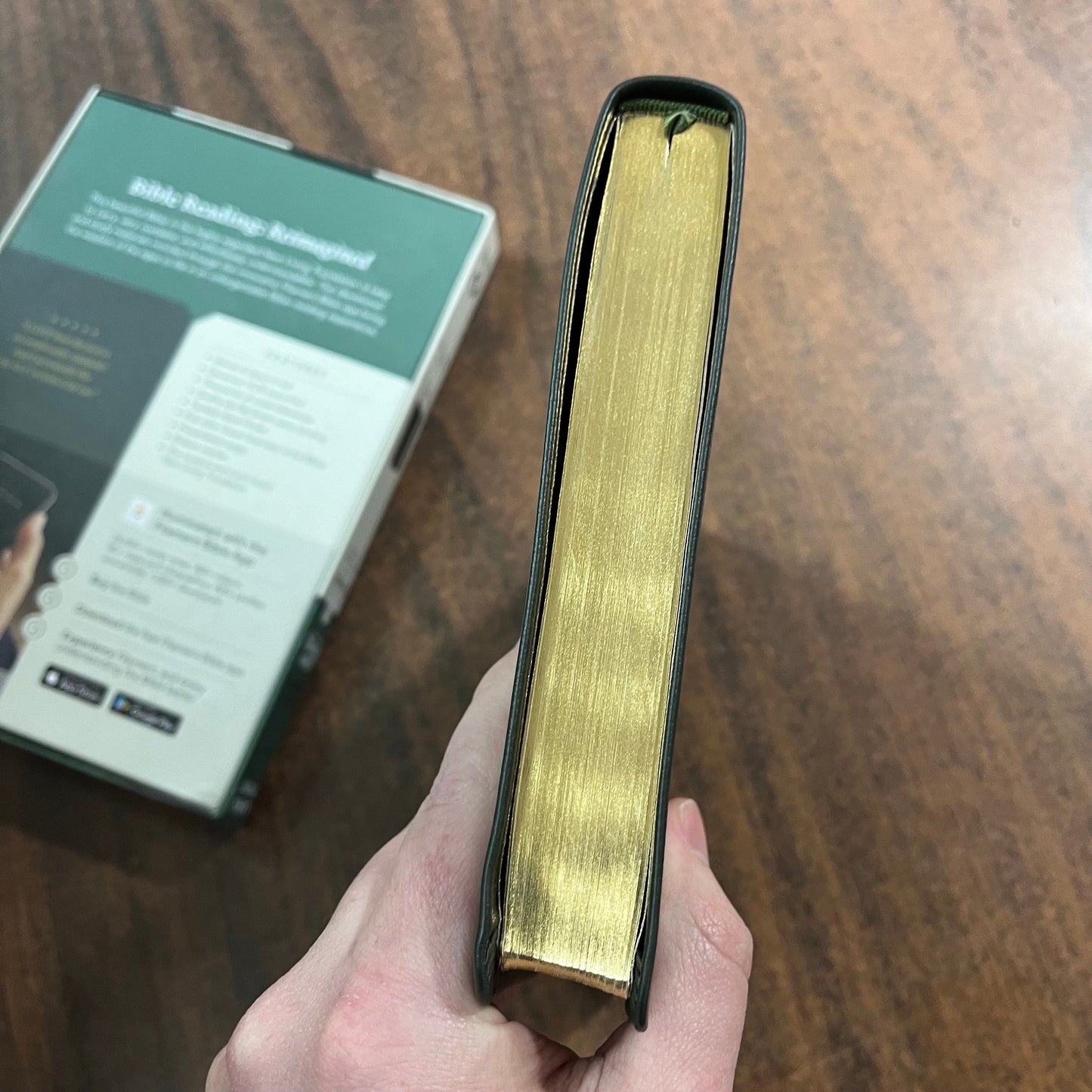 Personalized NLT Large Print Thinline Reference Bible Thumb Indexed - Olive Green Genuine Leather, Custom Imprinted with Name 9781496474186